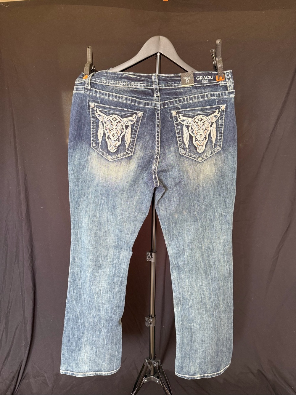 Grace in LA Women's Blue Boot Cut Jeans with Light Fading - Picture 3 of 7